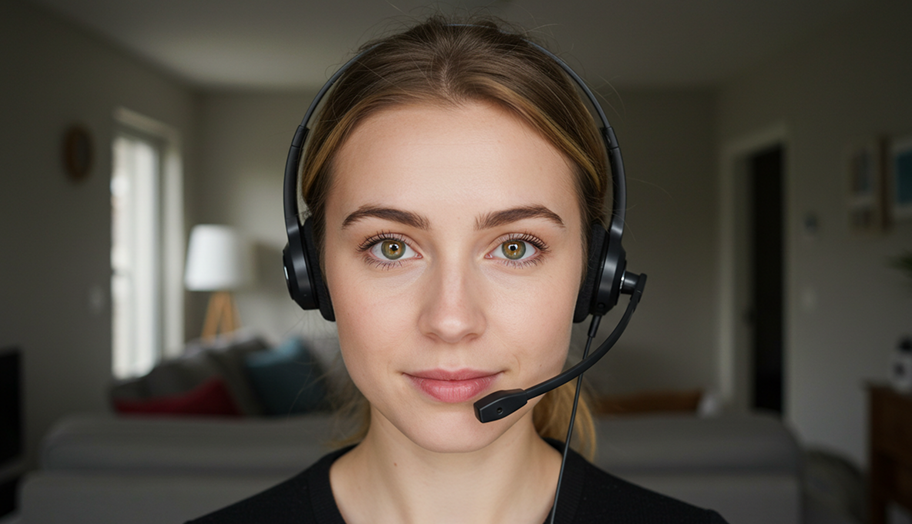 Professional woman with headset during interview session